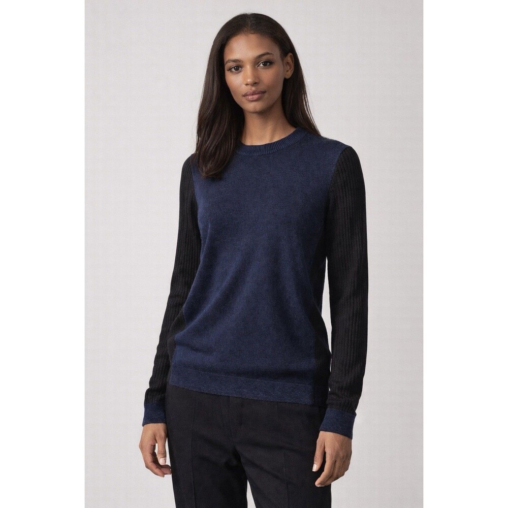 Maria McManus Cashmere & Cotton Ribbed Knit Crewneck Sweater Size M Blue & black